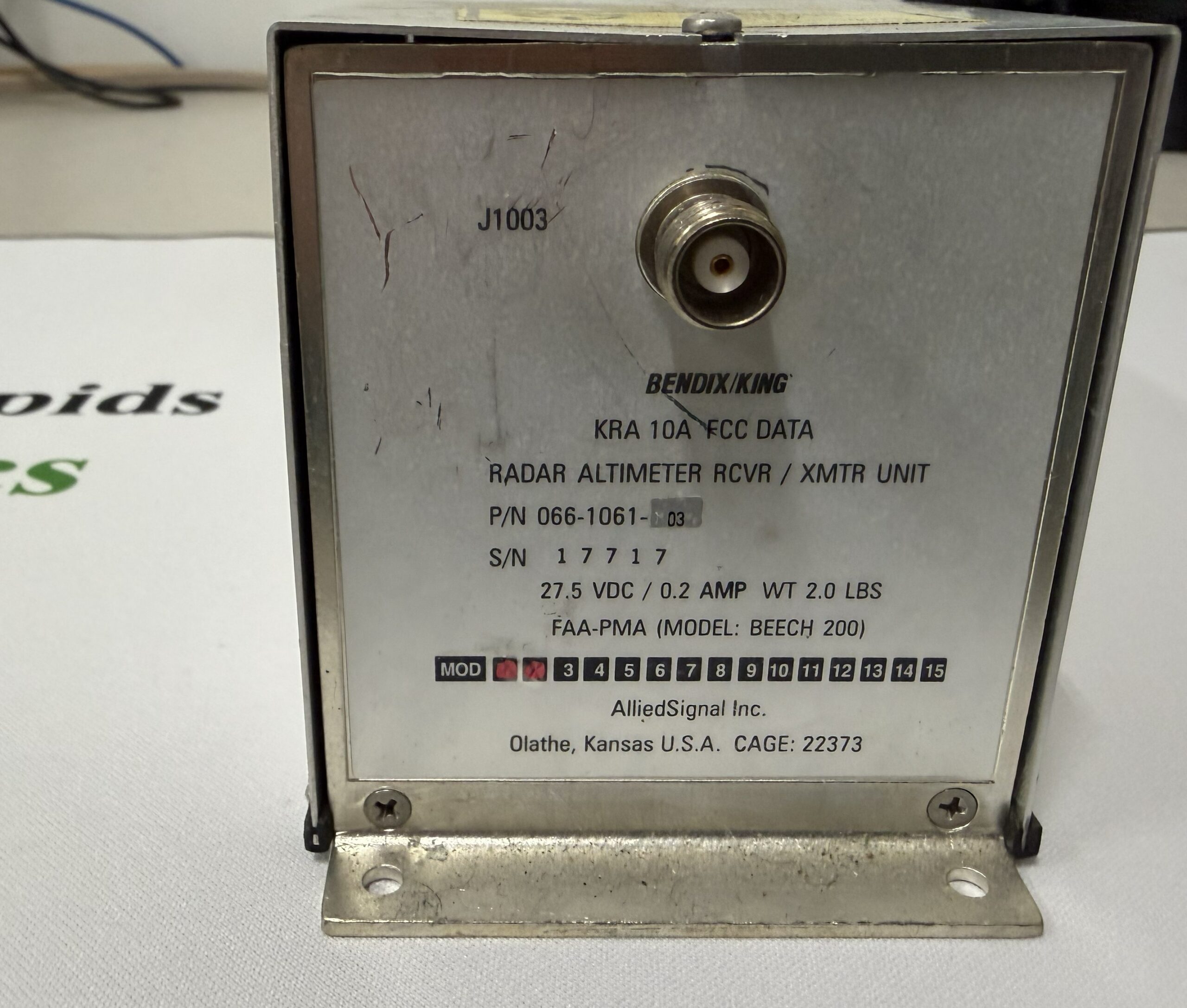 N285DV - 17717 KRA-10A Serial Tag Close up