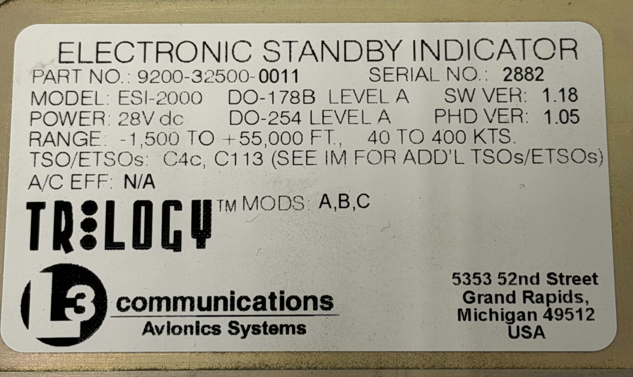 L3Harris Trilogy ESI-2000 Electronic Standby Indicator - Image 4